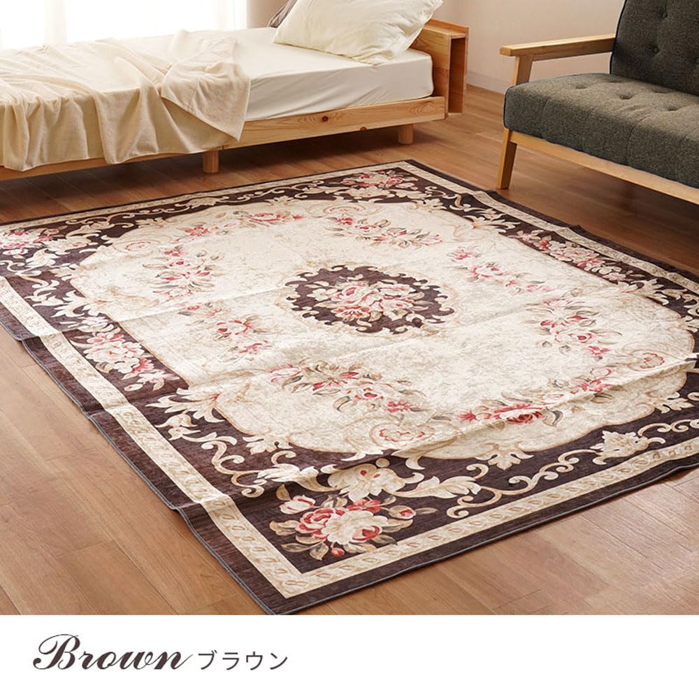 Amazon | ラグ 3畳 185×230cm 長方形 ブラウン ペルシャ絨毯風